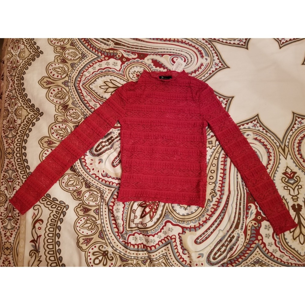 NWT Stretchy Red Lace Long-sleeve Shirt/Blouse